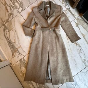 REDHOUSE Vintage-Style Wool Blend Longline Belted Trench Coat - Size M Beige Tan